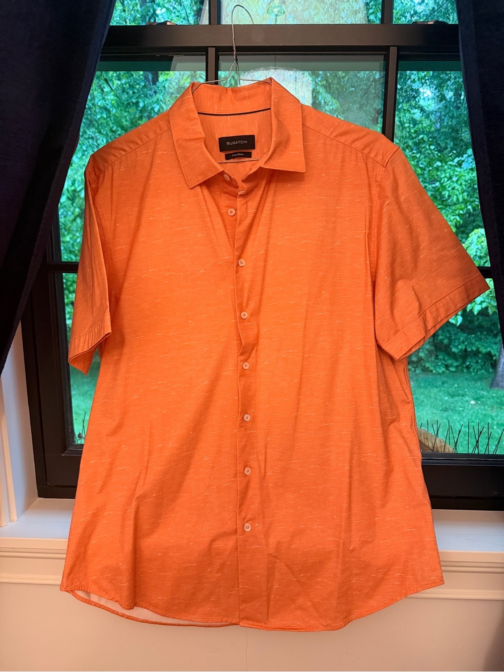 Bugatchi Short-Sleeve Orange Button-Up Shirt NWOT